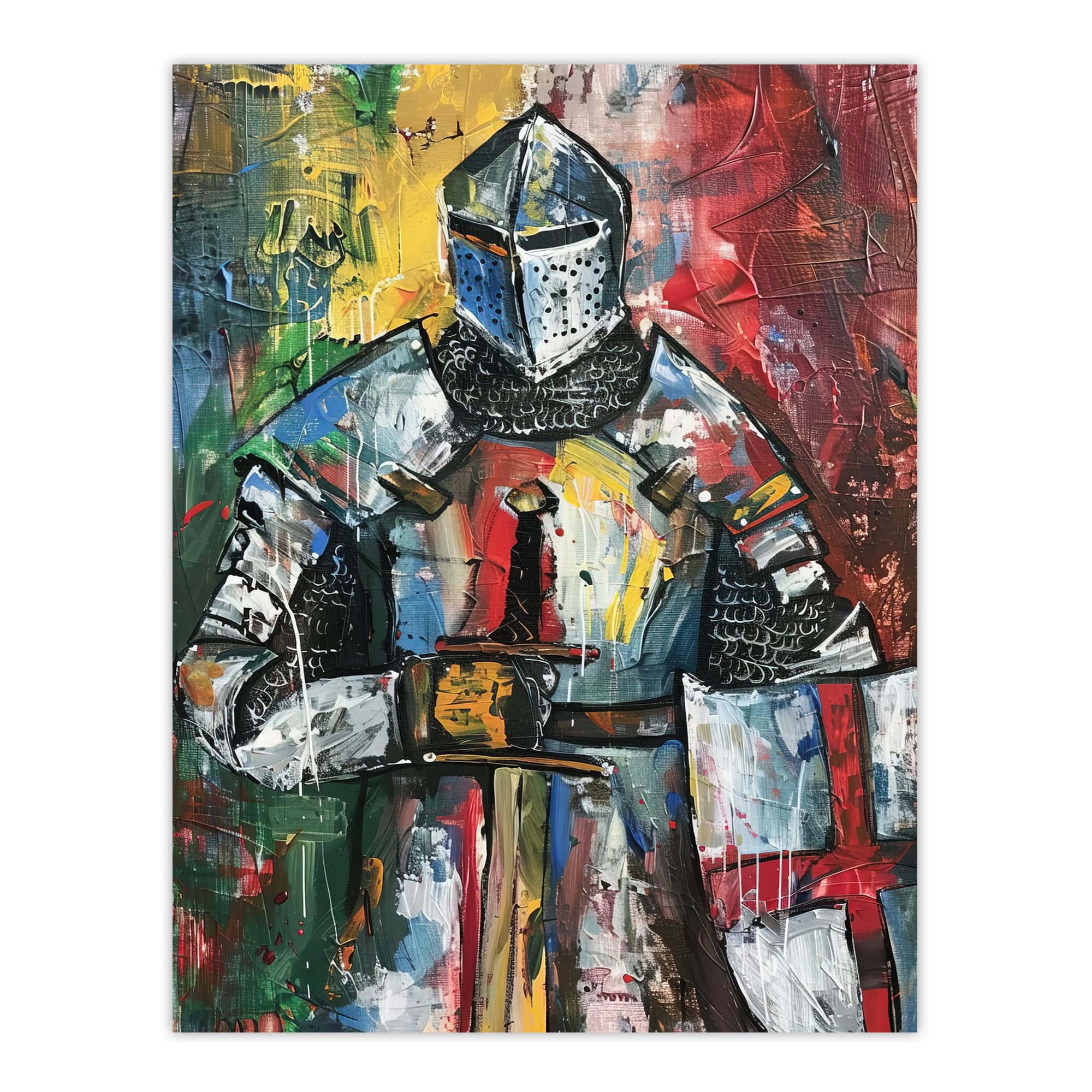 Artery8 Templar Knight Medieval Armor Sword Painting Wall Art Print W18" x H24"