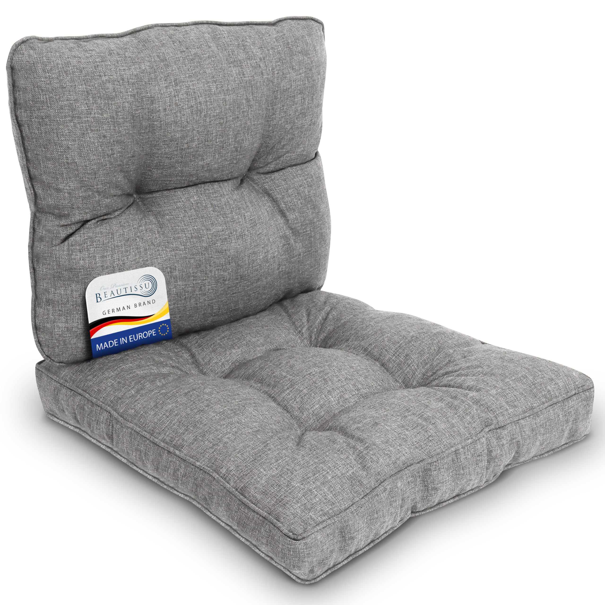 Beautissu 2pcs Set Outdoor Seat Cushion 70x70 cm & Back Cushion 70x40 cm– Comfortable Cover Dirt & Water Repellent Garden Chair Cushions Seat Pads Furniture Chairs Rattan Patio Light Grey – BeauFlair