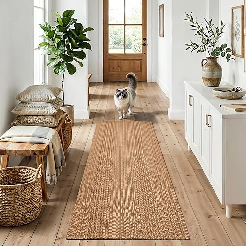 MatEssenz 2x6 Washable Runner Rug, Textured Natural Woven Low-Profile Hallway