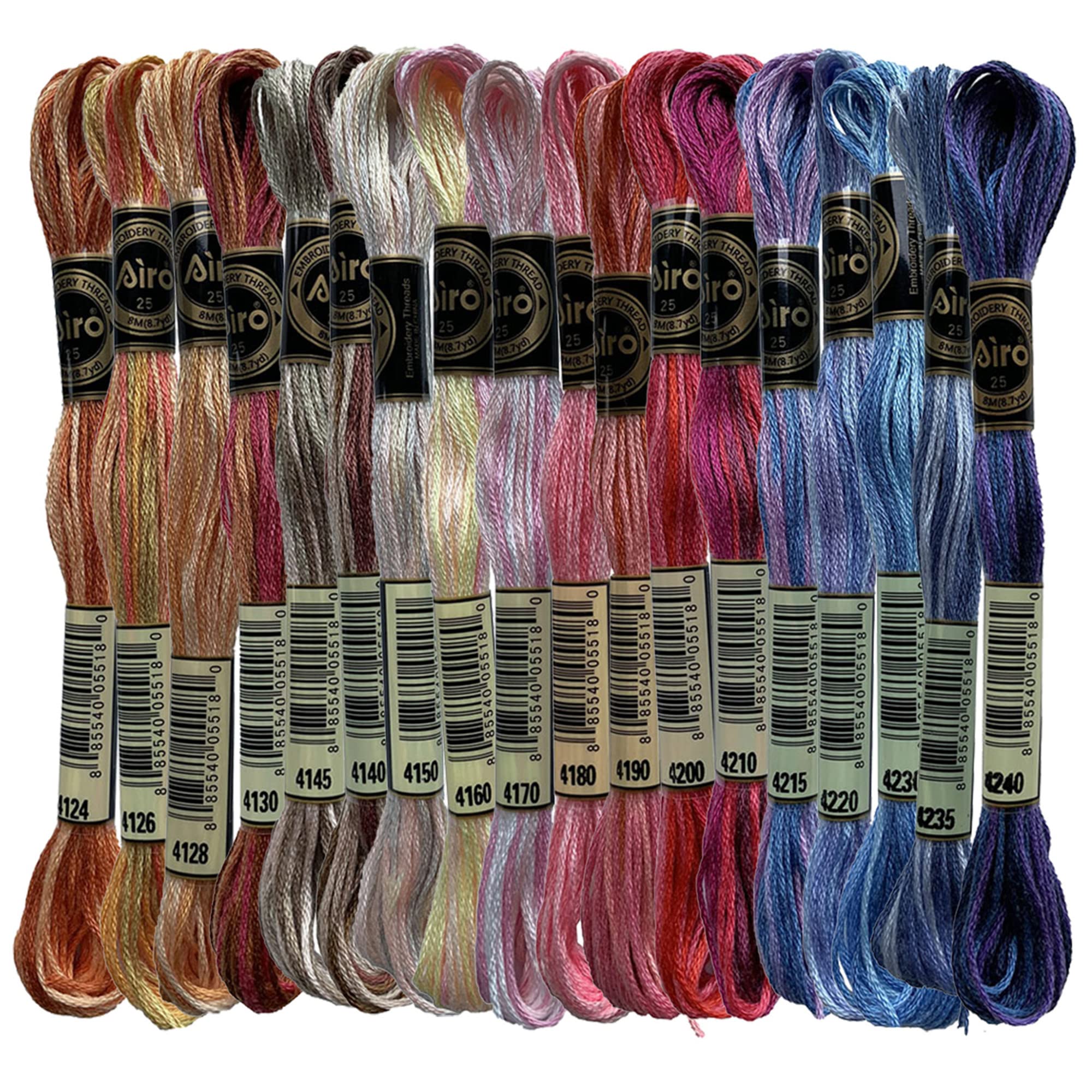 SEWCRANEMagical Color Variations Floss Pack Six Strand Embroidery Variegated Cross Stitch Threads, Multi Color Set C, Pack of 18 Skeins