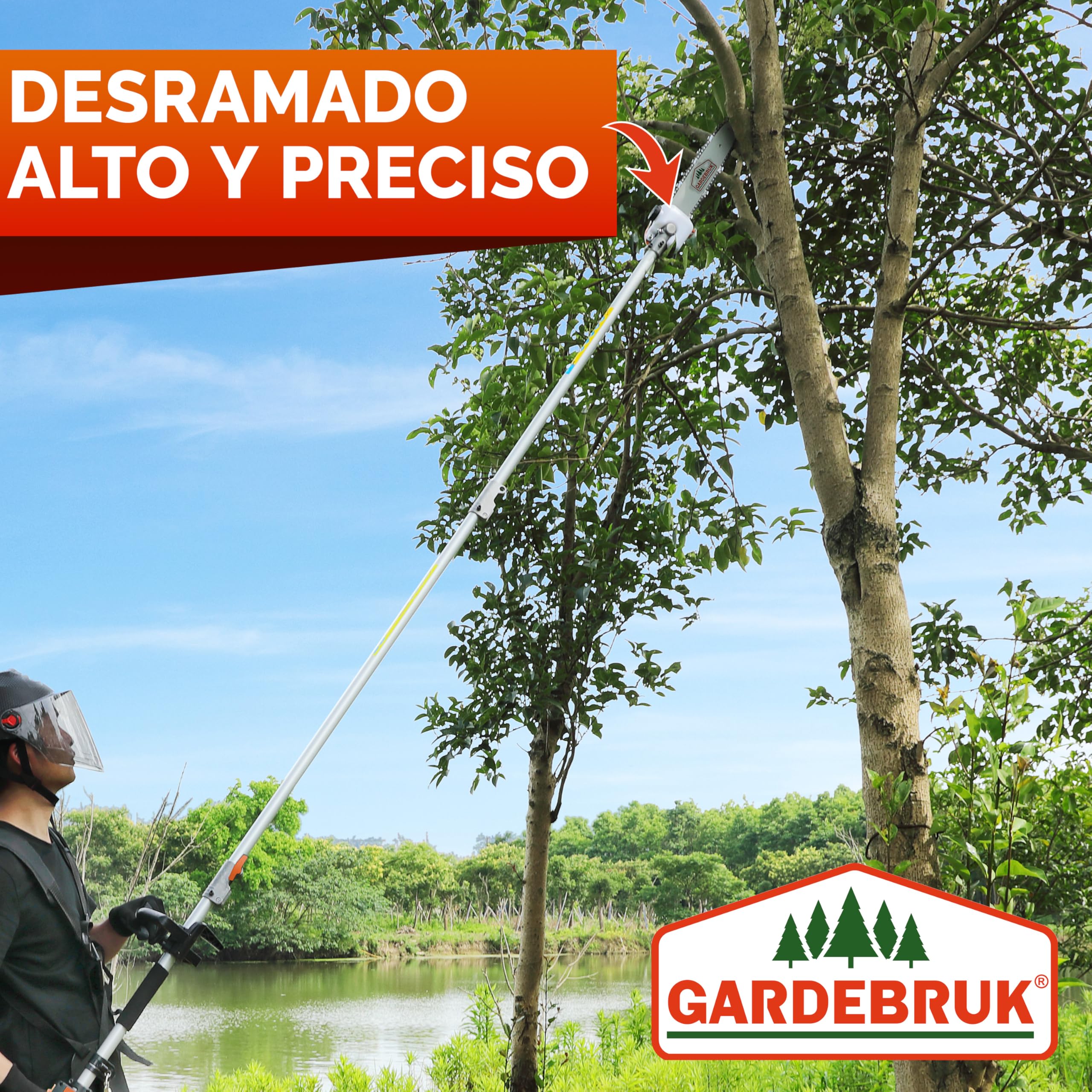 GARDEBRUK® Desbrozadora Gasolina Multifunción 5en1 Cortasetos Portátil Podadora Extensión 1m Motor 2 Tiempos 52 CC Correa Hombro Ajustable Mango Largo