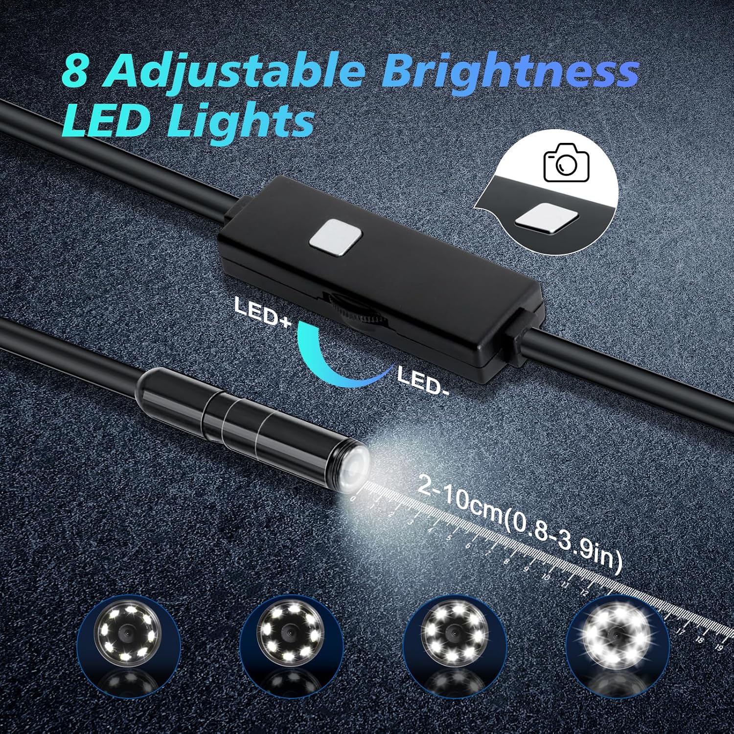 Endoscope Camera with Light, 1080P HD Endoscope Camera Mobile Phone with Light Waterproof IP67 No WiFi Required Inspection Camera Channel Camera Mobile Phone with 8 LED Lights for Smartphone