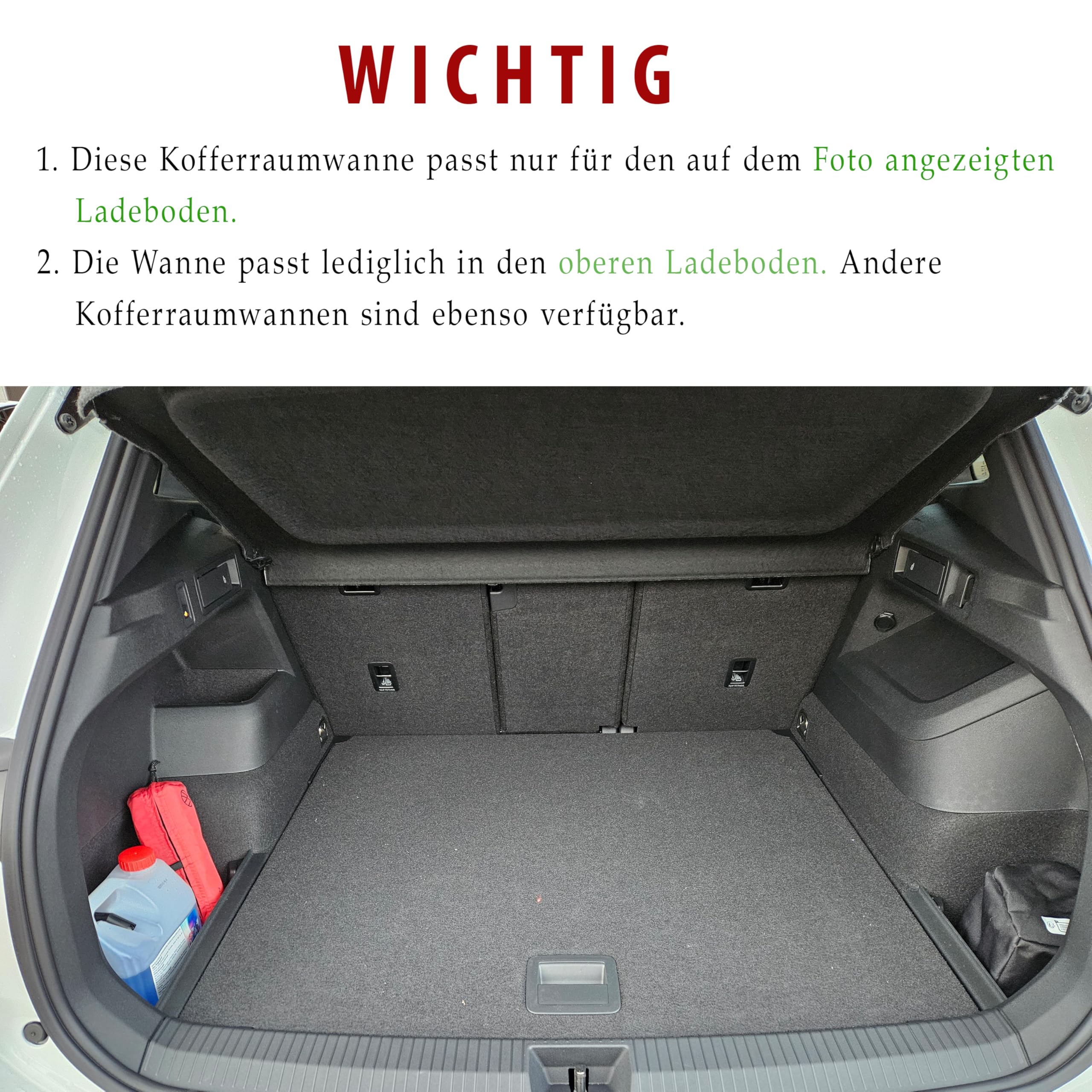 ELMASLINE 3D Gummimatten & Kofferraumwanne Set für VW TIGUAN 3 (2023-2026) oberer Ladeboden (verstellbar) | Zubehör Fußmatten Kofferraummatte