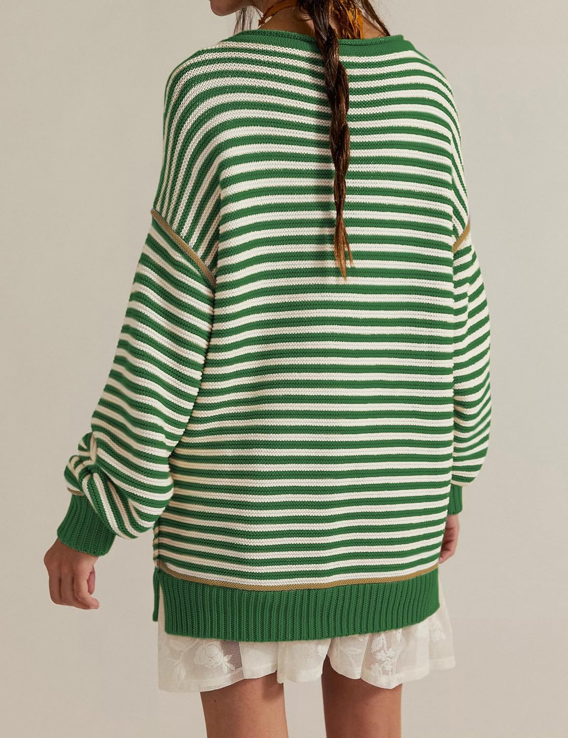 Women's Oversized Striped Sweater Long Sleeve Crew Neck Fall Pullover Sweater Tops - Image 6