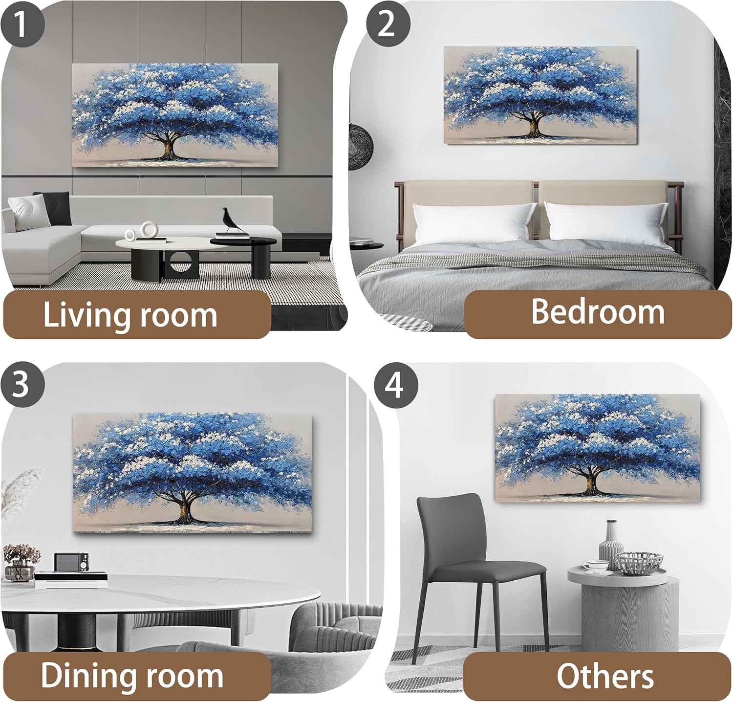Tarfupth Blue Tree of Life Wall Art for Living Room Oil Painting White Tree Hand Painted Large Texture Artwork for Bedroom Office Canvas Wall Decor 20x40 Inch