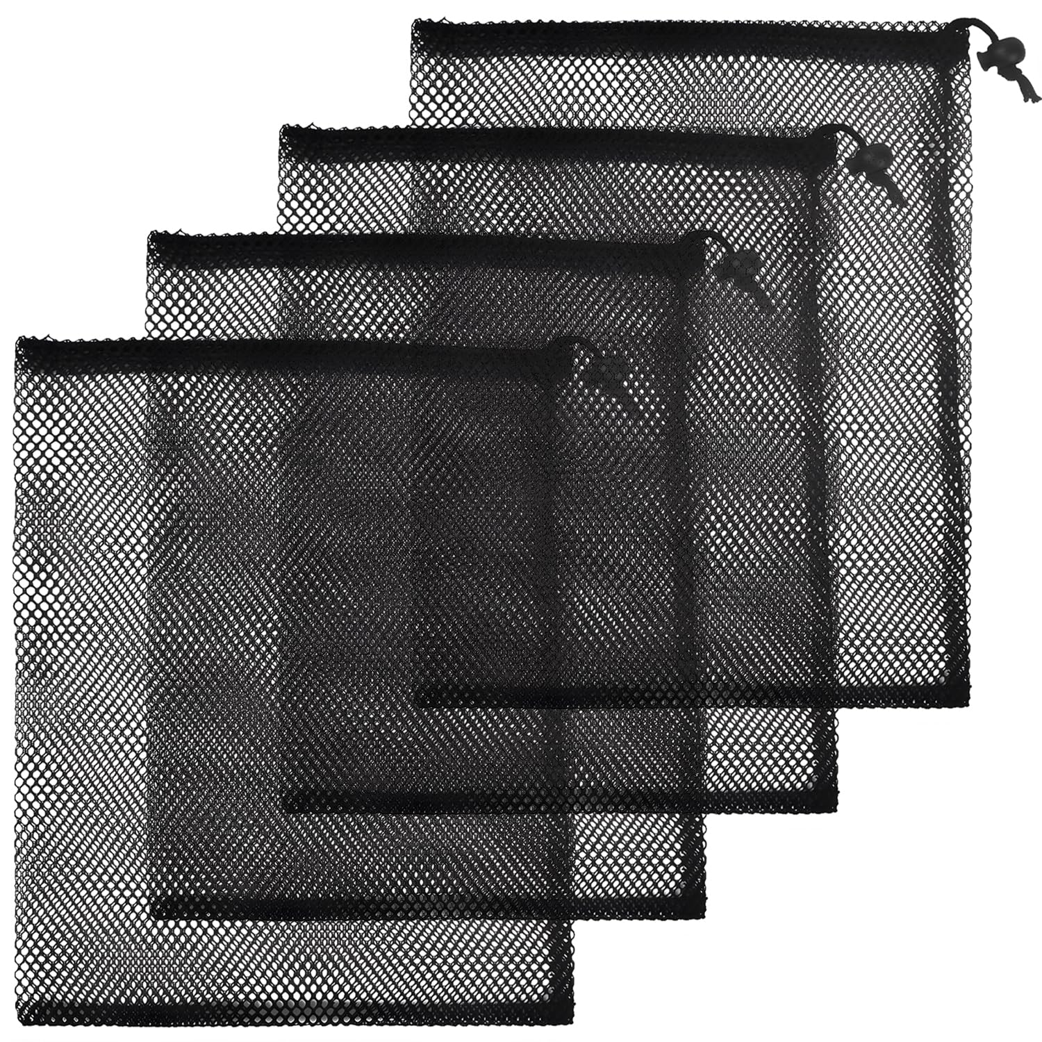 FIGCY Mesh Bags with Drawstring, Large Net Bag for Beach, Swimming, Pool, Sand Toys, Sports, and Travel - 4 Pcs Black(35 * 40CM)