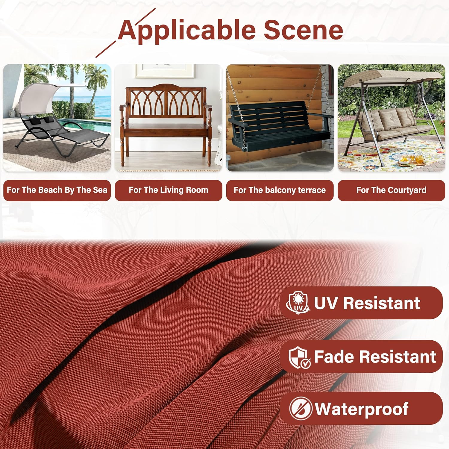 Porch Swing Cushion with Backrest,Waterproof Bench Cushion for Outdoor Furniture,2-3 Seater Replacement Thickened 5 in swing cushion,with Ties,Patio,Outdoor,Backyard and Garden (Terra Red,60x40 in)