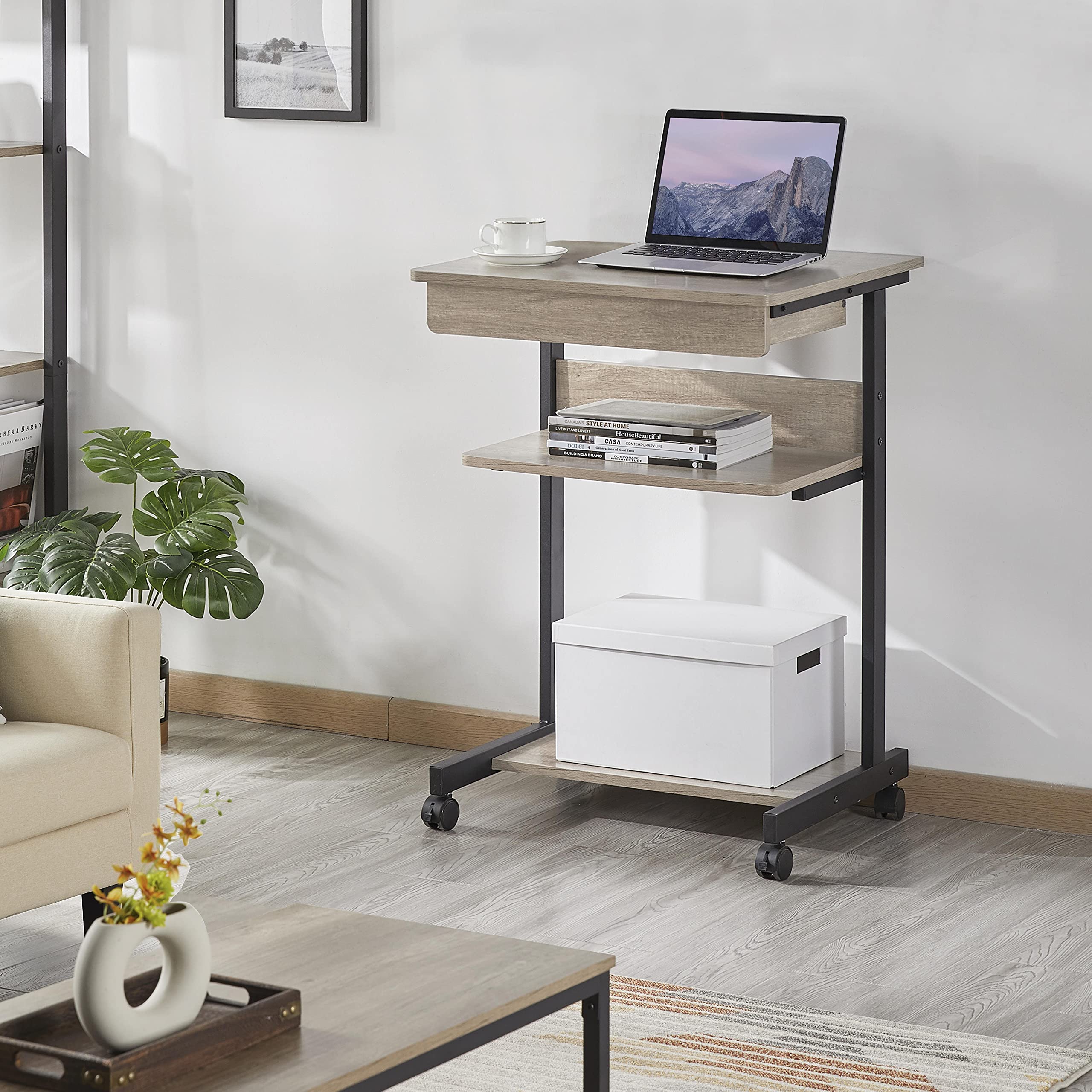 Yaheetech Scrivania per Computer Scrivania ad Angolo Angolare da Ufficio 56 x 51 x 79,5 cm Mobile Studio Porta pc con Ruote Tastiera Scorrevole Postazioni da Lavoro Grigio