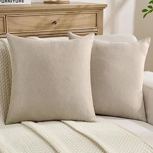 FUTEI Pack of 2 Chenille Throw Pillow Covers 18x18 Inch, Oatmeal