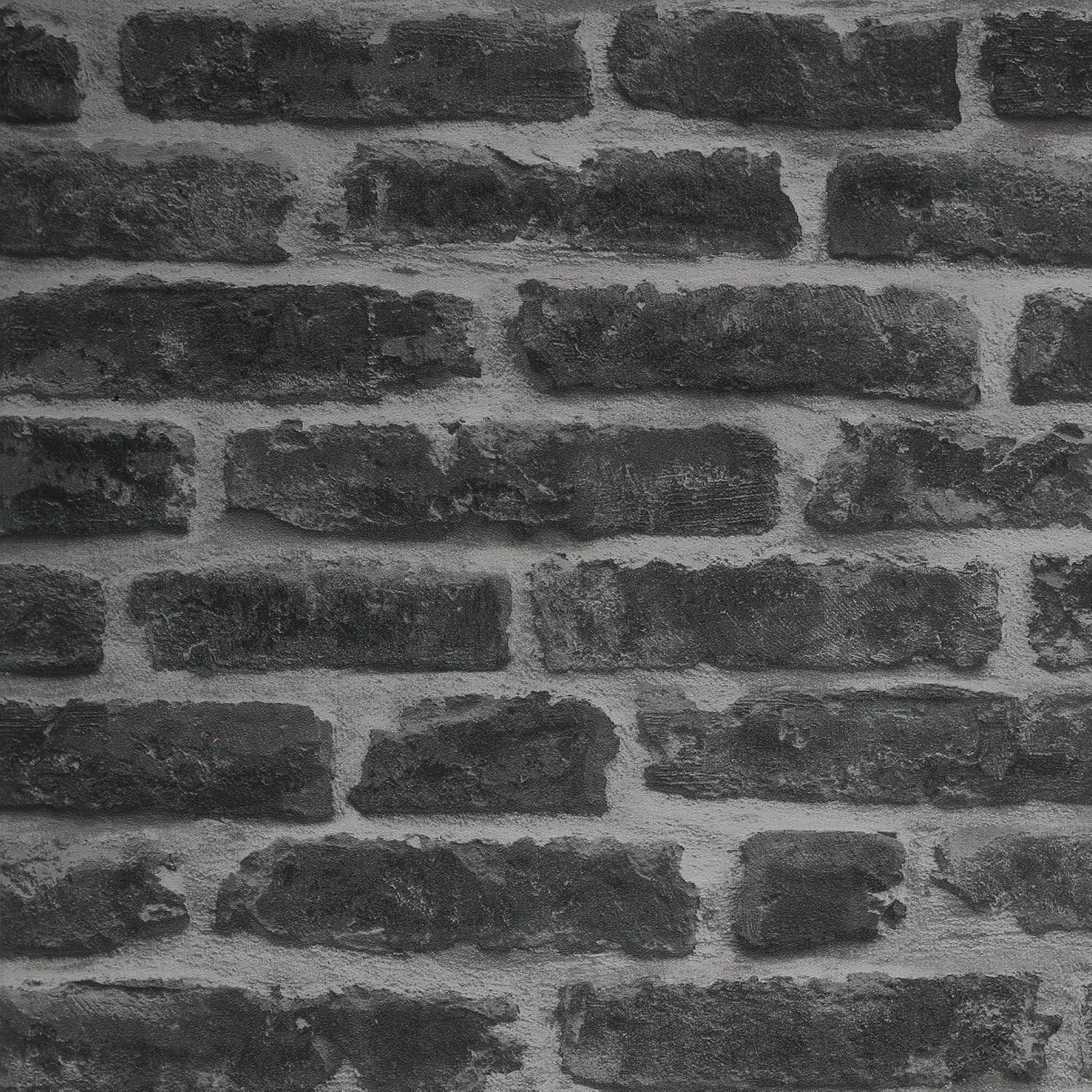Transform Industrial Brick Charcoal Peel and Stick Wallpaper,Grey