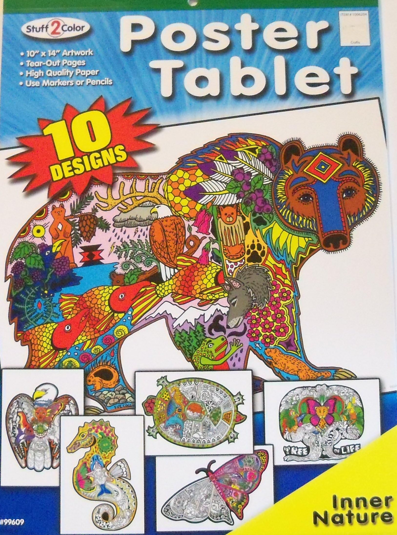 Premium Poster Coloring Tablet ~ 10 Designs, 10" x 14" Each (Inner Nature)