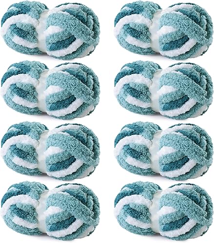 Vista 40 de HOMBYS Paquete de 8 hilos gruesos gigantes para tejer a ganchillo, hilo súper voluminoso, grande, suave y esponjoso, hilo de felpilla suave y difuso