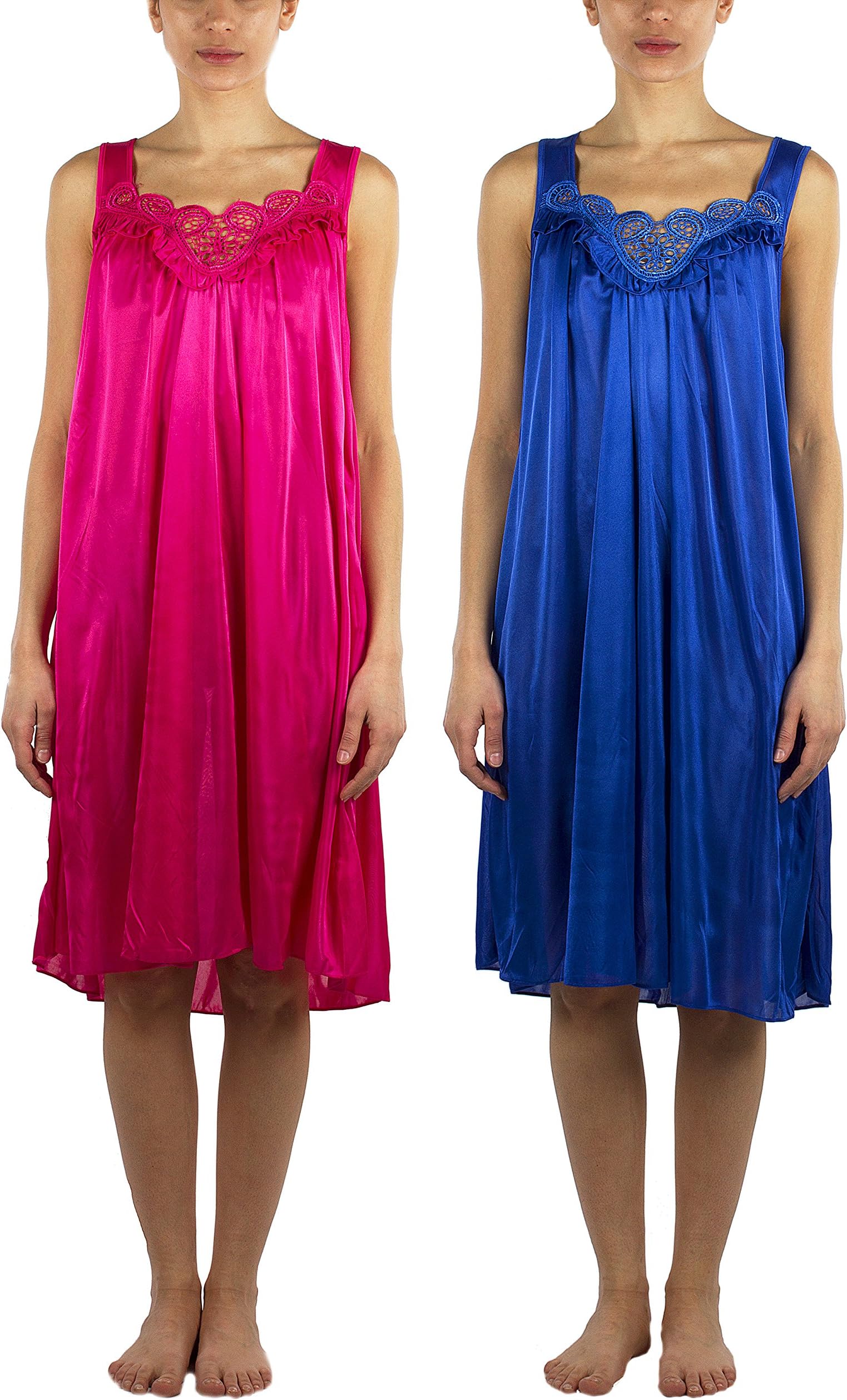 2 Pack of Silky Lace Accent Sheer Sleeveless Nightgowns - Medium to 5X Available (9006)