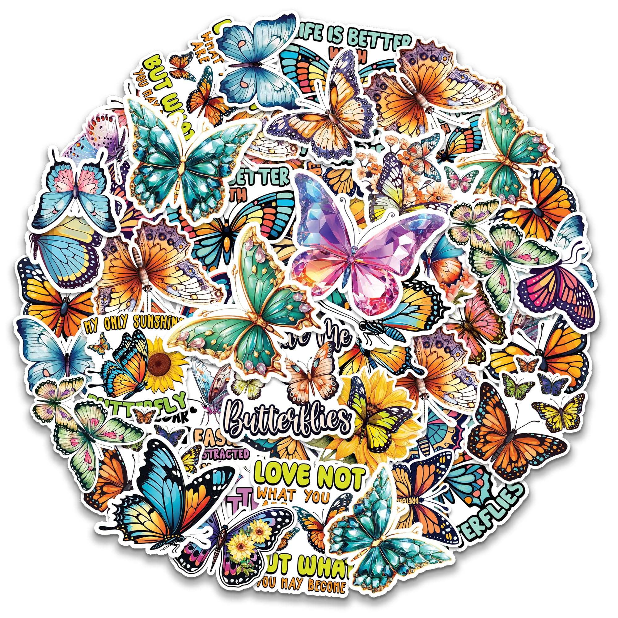 MONIZY Butterfly Stickers 50 Pieces Vinyl Waterproof Decal for Laptop Water Bottle Phone Car Window Bike Motorcycle Stakeboard Scrapbook Butterflies