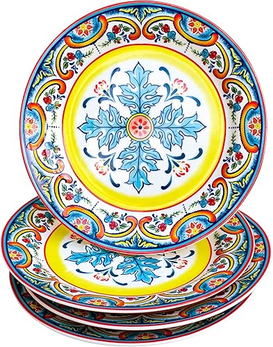 Miniatura 2 de Euro Ceramica Zanzibar Collection - Juego de 4 platos vibrantes de cerámica para ensalada/postre de 8.7 pulgadas, diseño floral español, multicolor