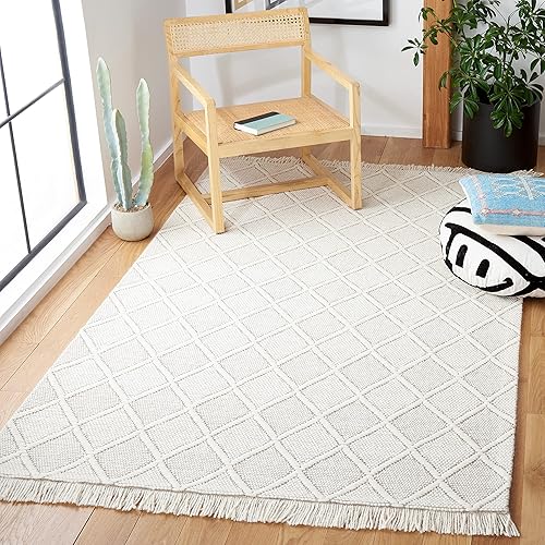 SAFAVIEH Natura Collection - Alfombra de área de 5 x 8 pies, marfil y marrón, lana hecha a mano, ideal para zonas de alto tráfico en sala de estar,