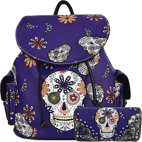 Sugar Skull Day of the Dead - Mochila de transporte oculta para mujer, diseño de calavera, Púrpura, L