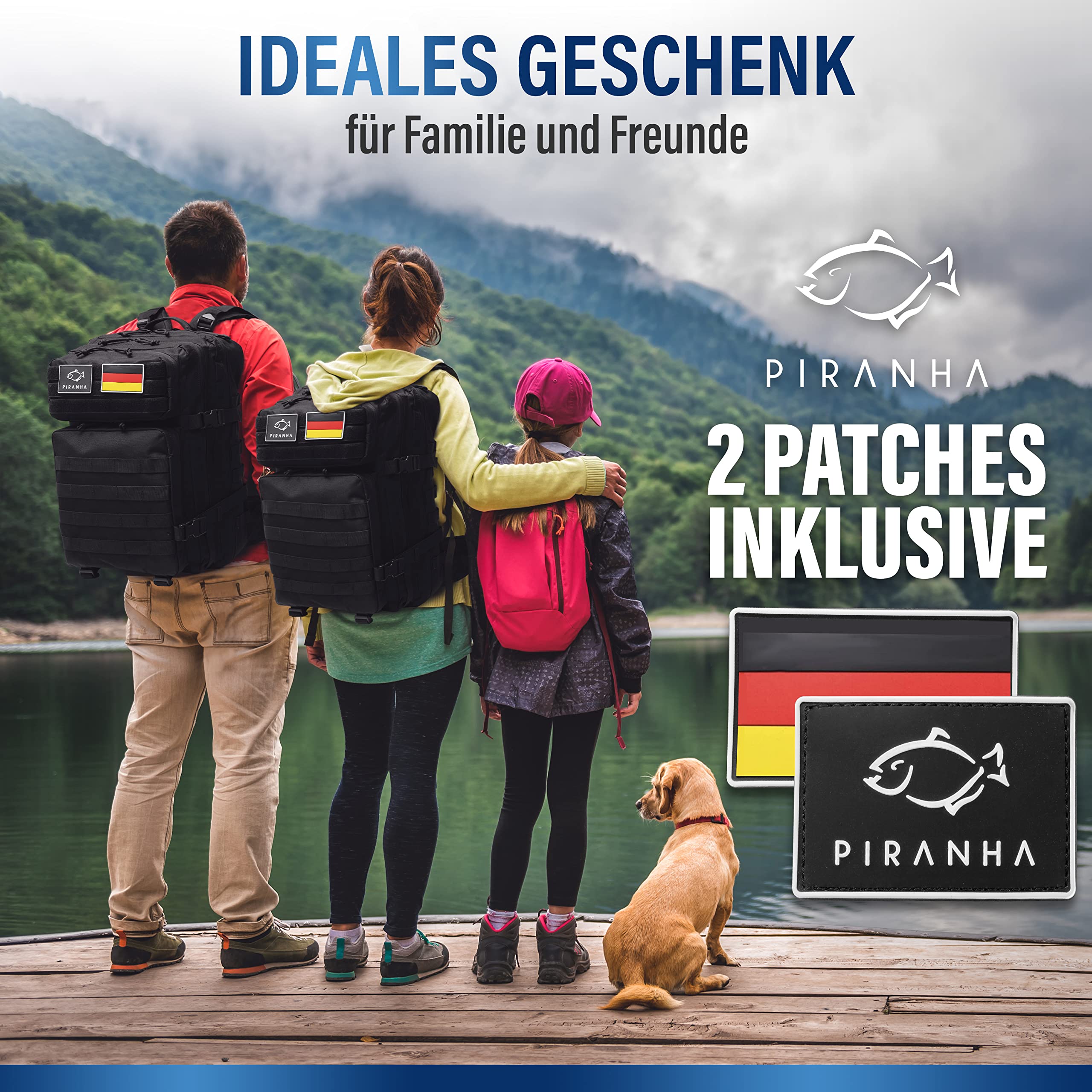PIRANHA Outdoor Rucksack 45L – Robuster Wanderrucksack für Trekking, Camping & Bushcraft – Wasserabweisender Backpack mit vielen Fächern
