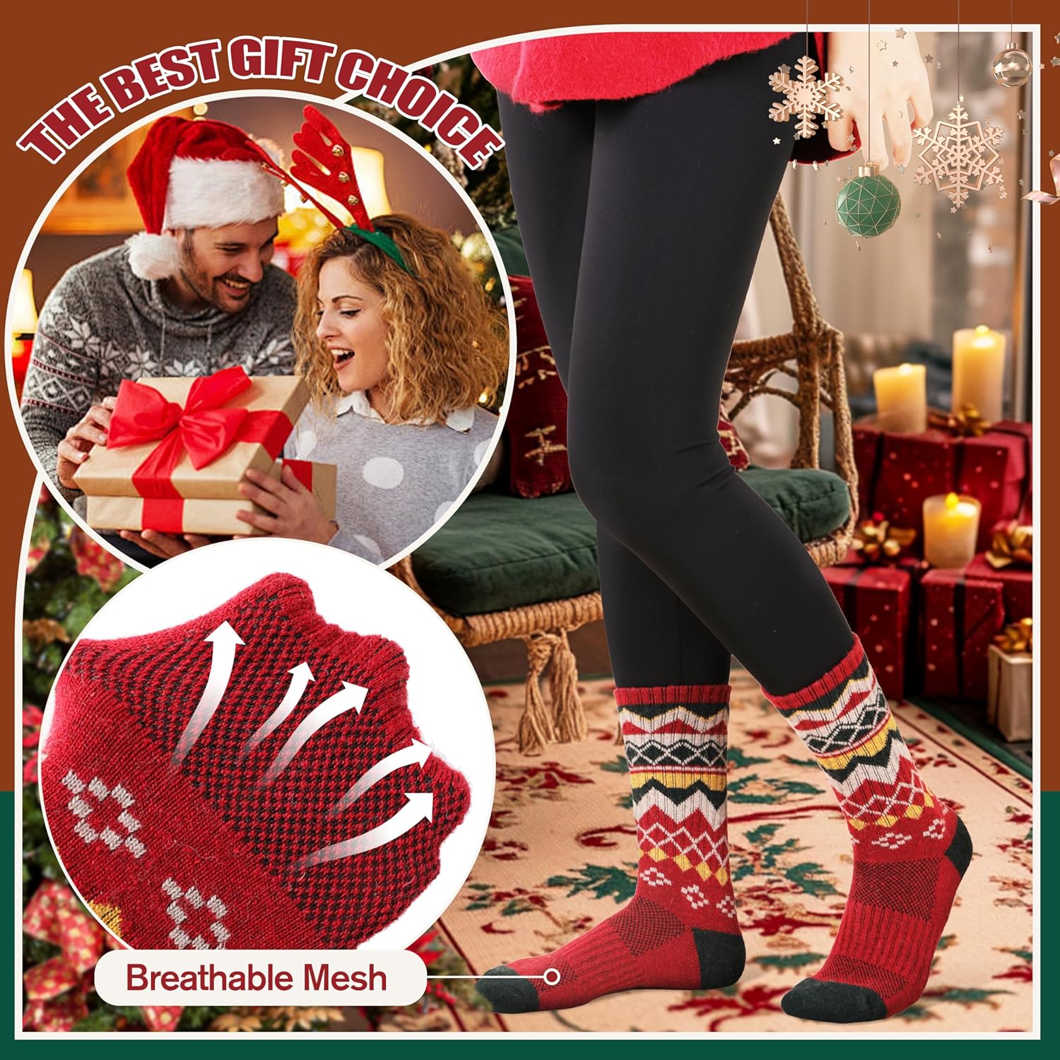 EBMORE Womens Merino Wool Hiking Socks Thermal Warm Winter Crew Cushion Work Boot Outdoor Socks 5 Pairs - Image 2