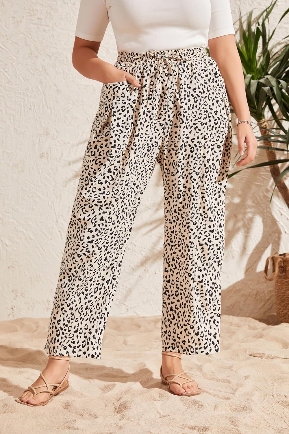 RITERA Plus Size Pants for Curvy Women Summer Palazzo Pants Drawstring Beach Harem Trouser Vacation Pants with Pockets XL-5XL - Image 5