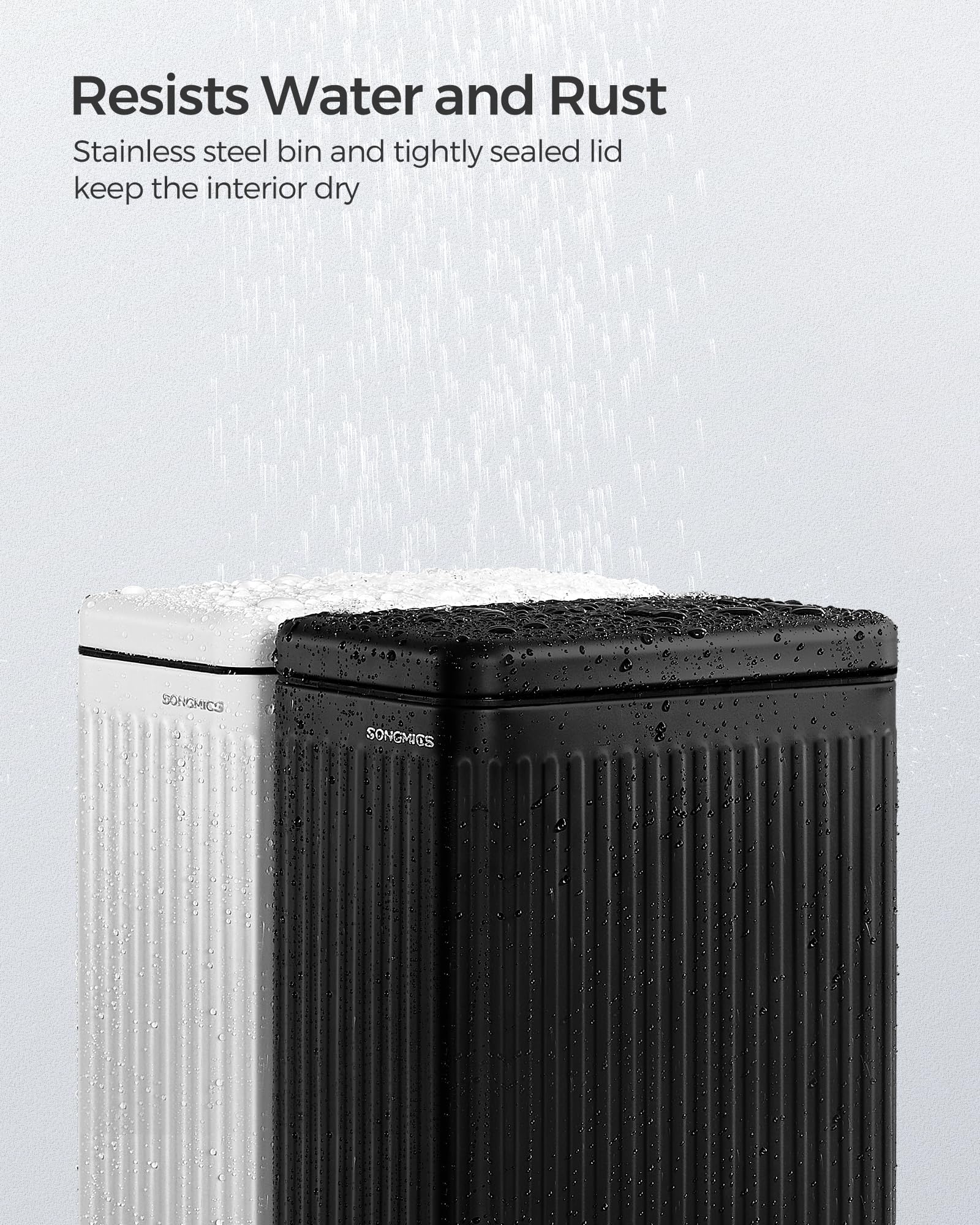 SONGMICS ULTB562B01 kosz na śmieci łazienkowy (10 l) kosz na śmieci z pokrywką, wąski, do małych pomieszczeń, kosz na śmieci ze stali nierdzewnej, miękkie zamykanie, czarny atrament