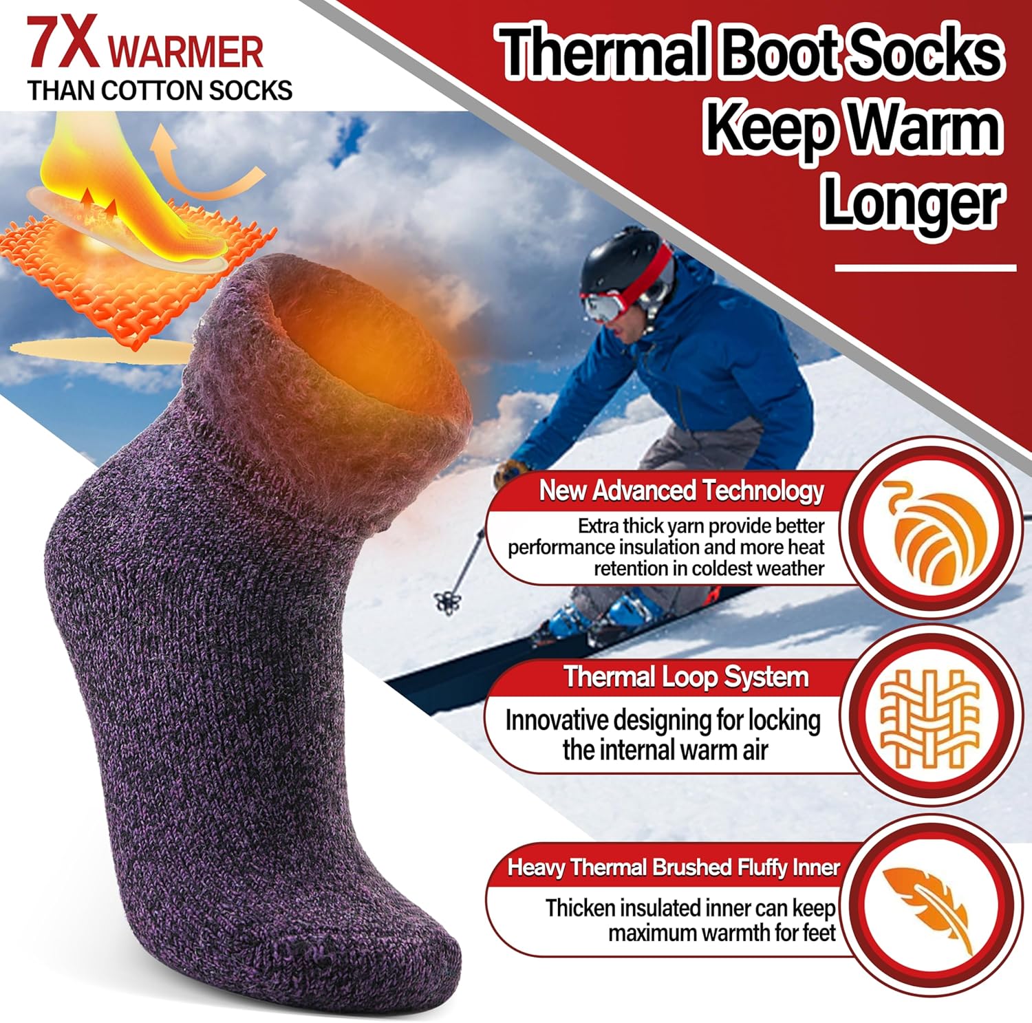 3 Pairs Warm Thermal Socks for Women & Men Winter Ski Thick Boot Insulated Socks for Cold Weather - Image 3