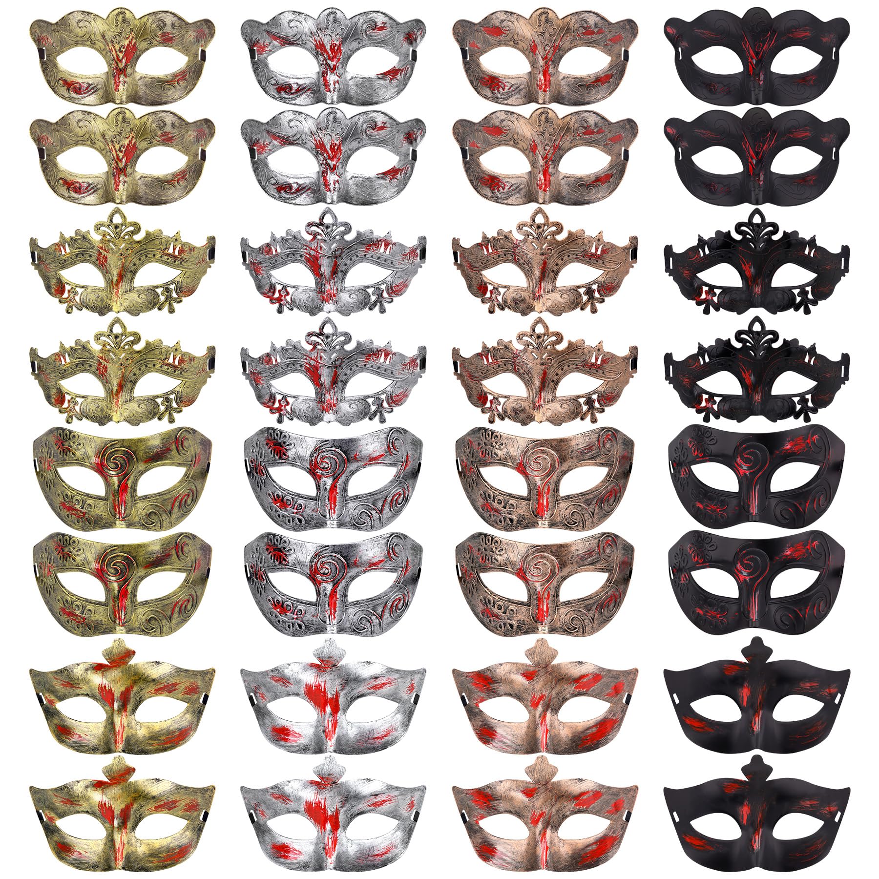 FEQO 32 Pieces Masquerade Masks Venetian Vintage Antique Masks (Blood)