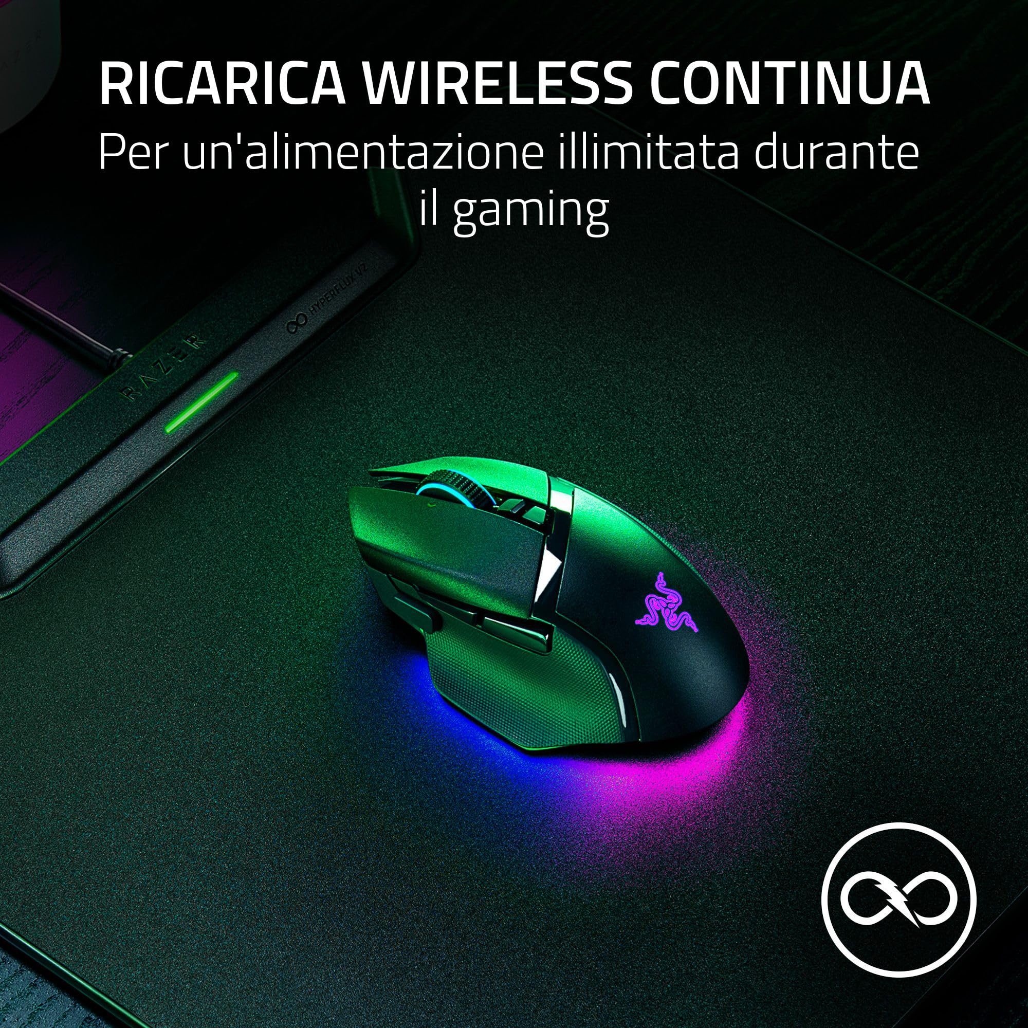 Razer HyperFlux V2 - Tappetino per mouse con ricarica wireless per mouse da gioco - tappetino per mouse da gioco e disco di ricarica (indicatore di ricarica a LED, piedini in gomma antiscivolo) Nero