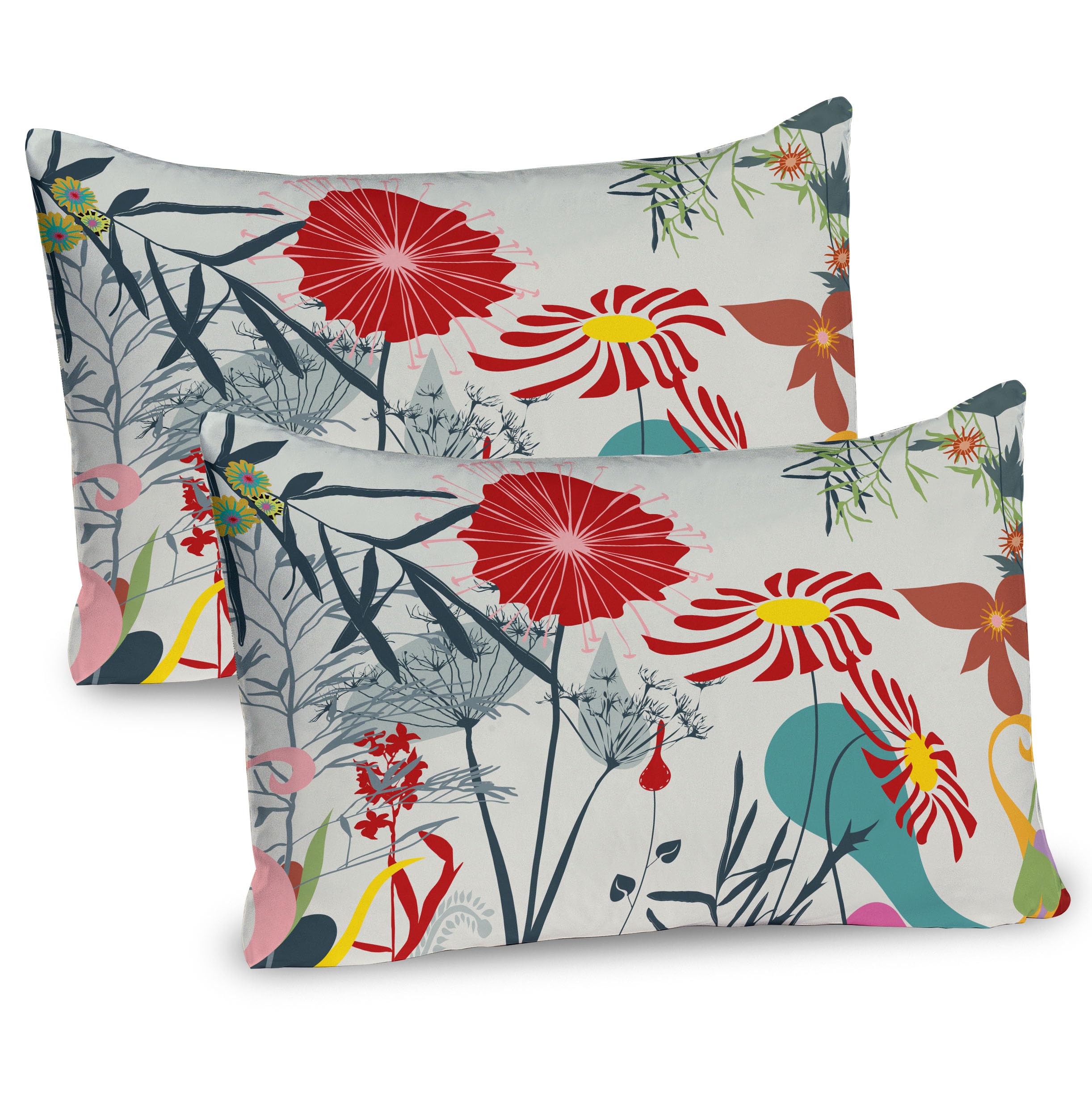 Ambesonne Floral Pillow Sham Set of 2, Dandelions Garden Beauty with Vivid Full of Various Wild Flower Bloom Modern Graphic, Quality Microfiber