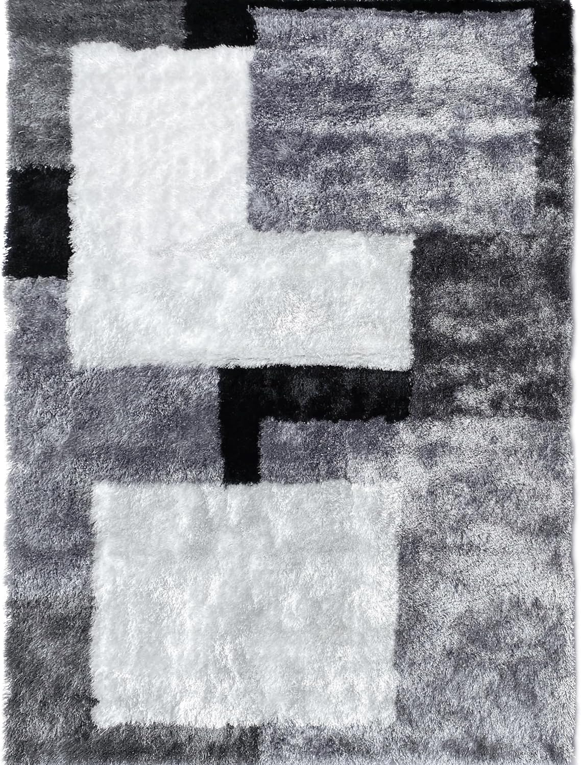 LA Rug Linens Indoor Geometric Area Rug, Modern Boxes Design, Non Slip Backed, Soft Pile Shag Carpet (Gray, 8x10 ft)