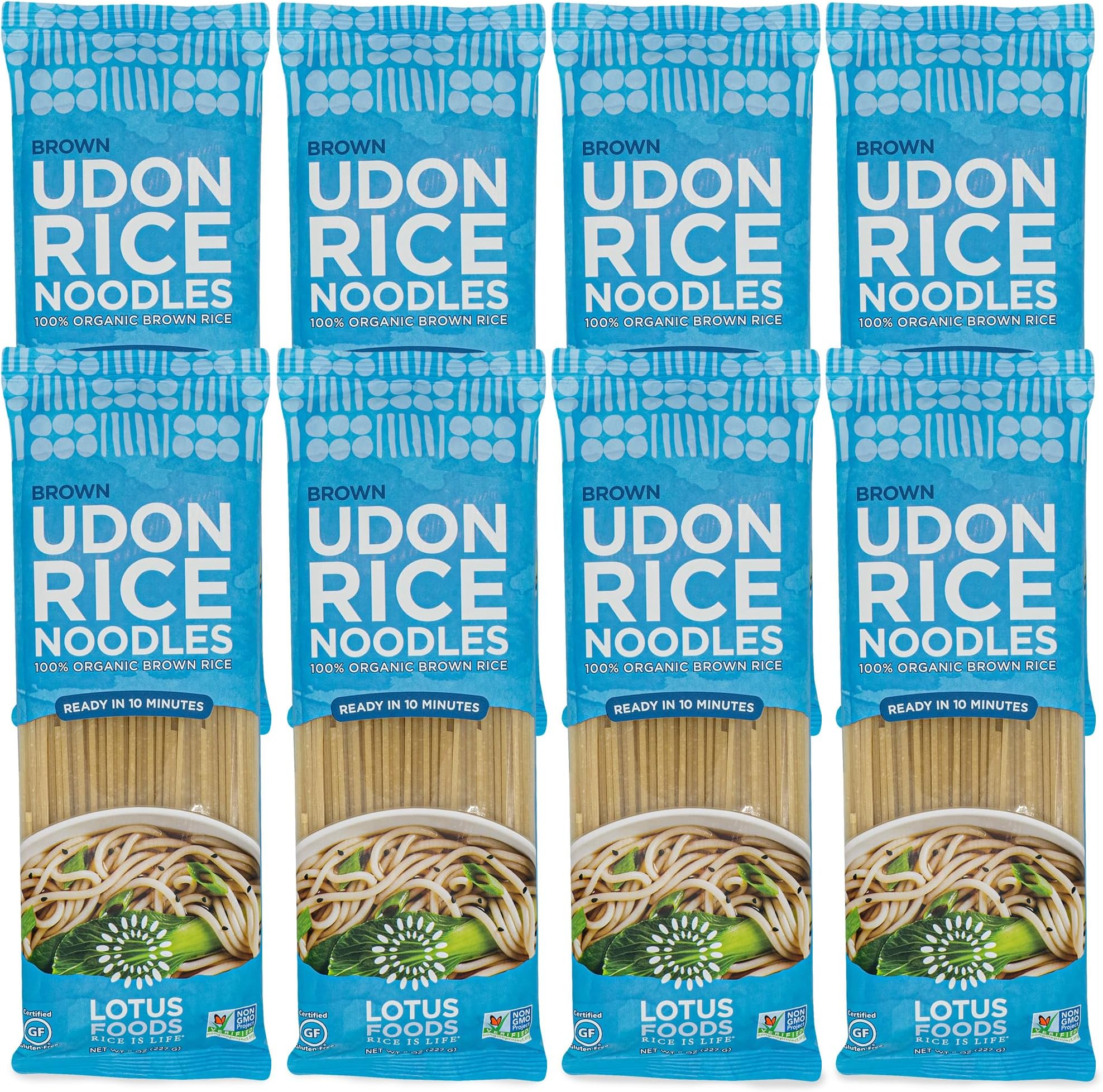 Organic Brown Udon Rice Noodles - Gluten Free Udon Noodles, Organic Brown Rice Noodles, Vegan Asian Style Noodles, Whole Grain, Non GMO - 8 Oz (Pack of 8)