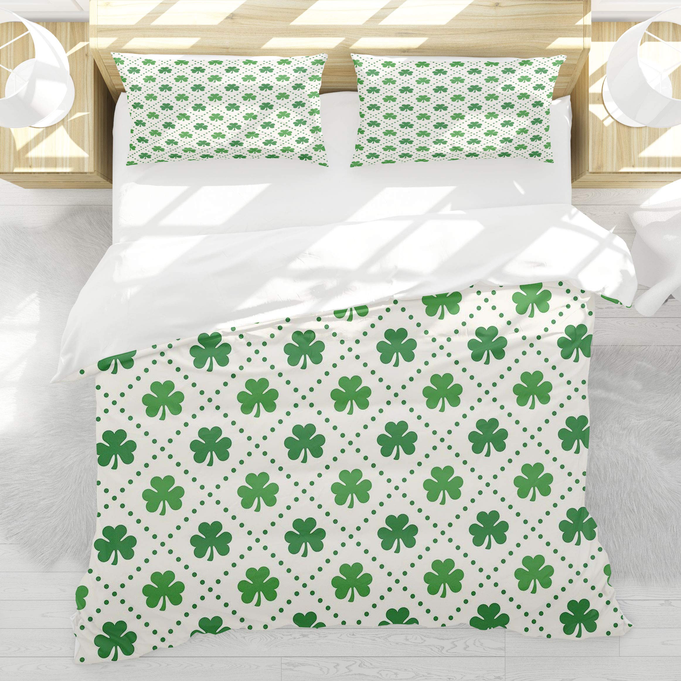 Housse de couette 200x200 trèfle irlandais à quatre feuilles et taies d'oreiller 50x75cm