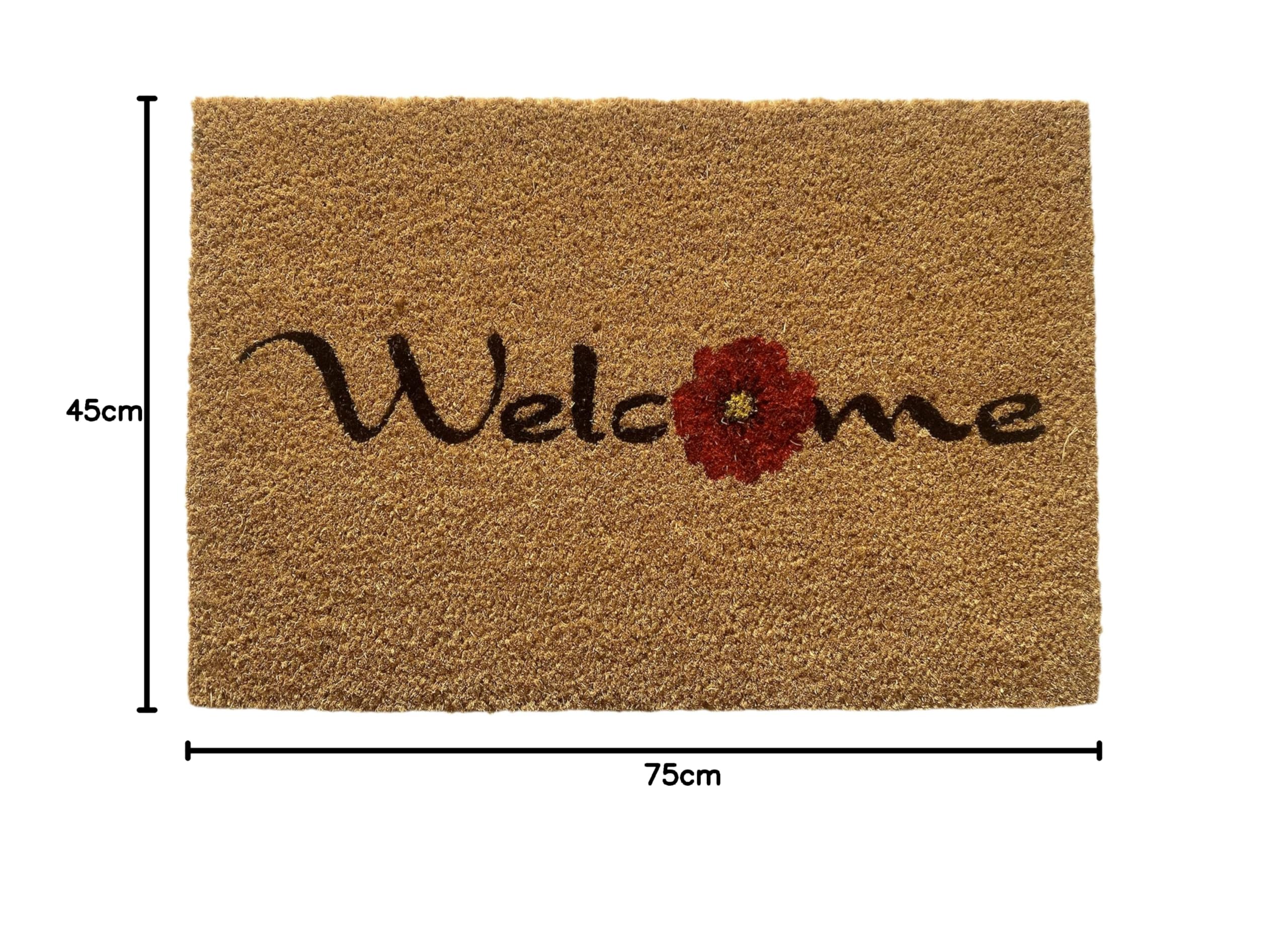 Teppich-Traum Zerbino sostenibile in Cocco • antibatterico • decorato con fiore in rosso, 45 x 75 cm
