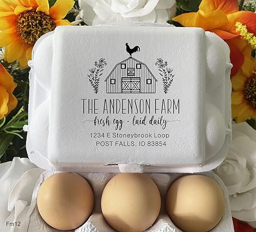 Sello de madera para gallina | Huevo fresco colocado diariamente - Sello personalizado de granja con diseño de huevos de pollo fresco, diseño de