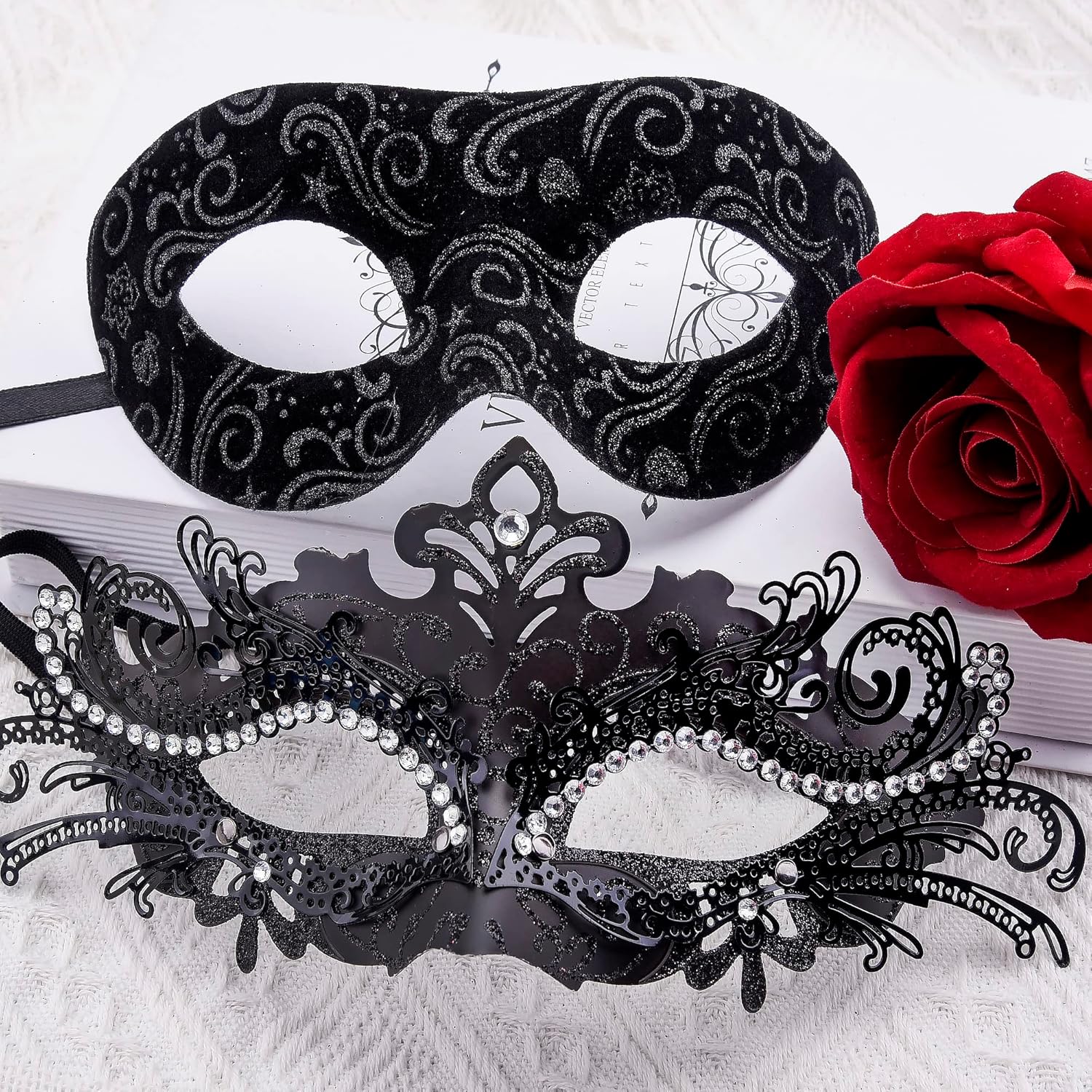 SIQUK Couple Masquerade Masks Metal Venetian Party Mask Halloween Costume Mask Mardi Gras Mask for Couples Women and Men - Image 4