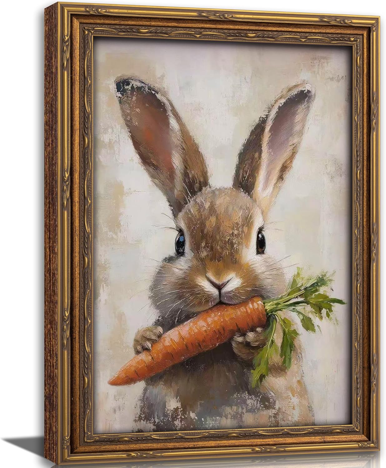 Gold Framed Rabbit Wall Art Vintage Easter Canvas Painting Picture Wall Decor Countryside Farmhouse Animal Poster Print Artwork ForSuitable For Bedroom Living Room Other Home Decoration