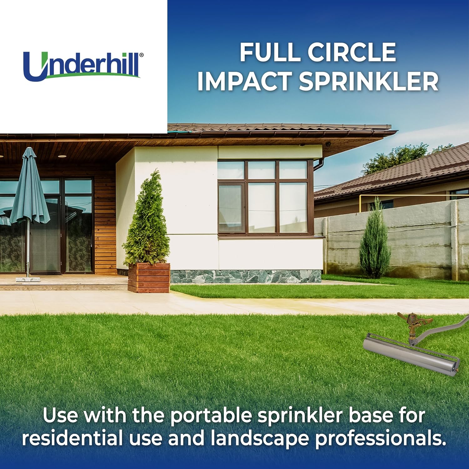 Underhill Impact Sprinkler Head for Yard, Lawn, Garden, Heavy Metal, Irrigation, Watering System, 3/4-Inch Full Circle, Brass, 57-ft, SI075F