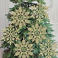 Vista 14 de 6 adornos grandes de copos de nieve de oro rosa de 12 pulgadas, copos de nieve grandes de plástico con purpurina para invierno, interiores