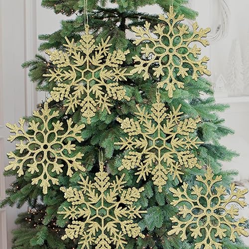 Miniatura 14 de 6 adornos grandes de copos de nieve de oro rosa de 12 pulgadas, copos de nieve grandes de plástico con purpurina para invierno, interiores