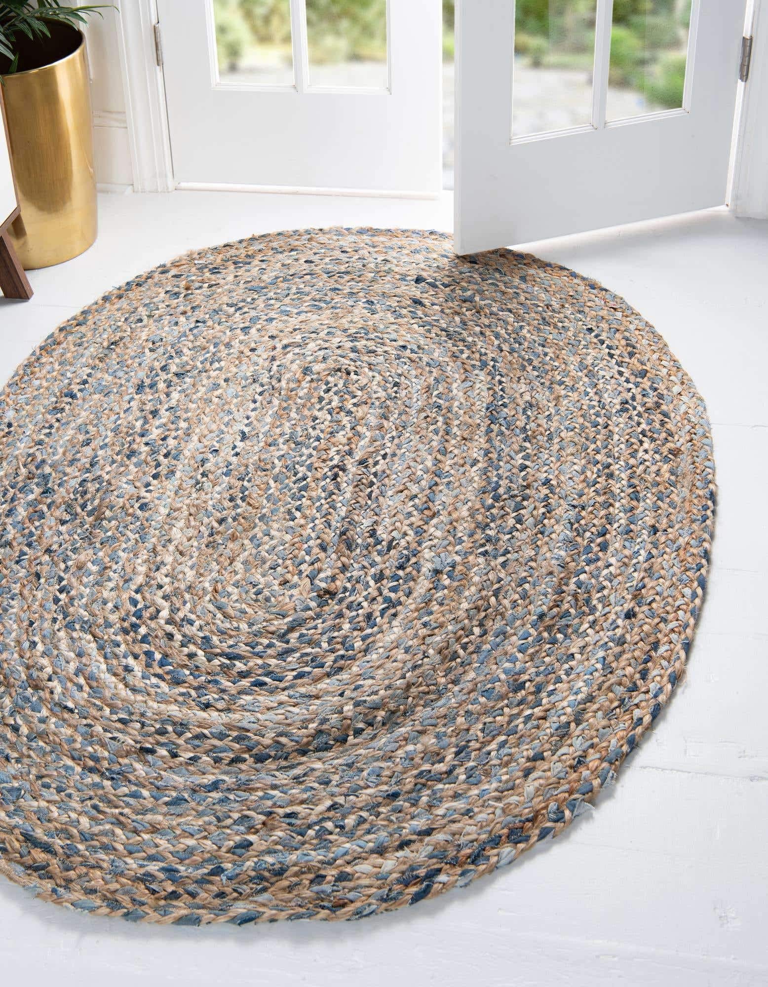 Unique Loom Braided Chindi Collection Casual Modern Blue Oval Rug (2' 0 x 3' 0)