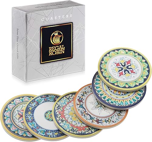 Miniatura 12 de Juego de 6 posavasos rústicos de cerámica absorbente para bebidas, bonitos posavasos de 4 pulgadas con respaldo de corcho para el hogar, oficina,