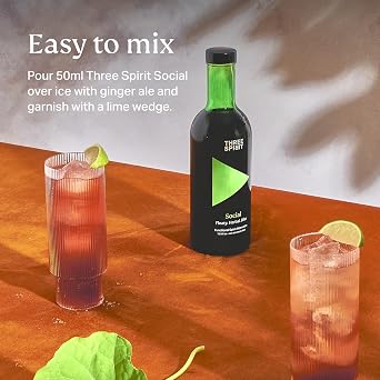 Three Spirit Non-Alcoholic Alternative Spirit - The Social, 50cl | Mood making with, Adaptogens, Cacao, Damiana & Lion's Mane | Multi-Award Winning Active botanical, Gluten Free & Vegan Drinks