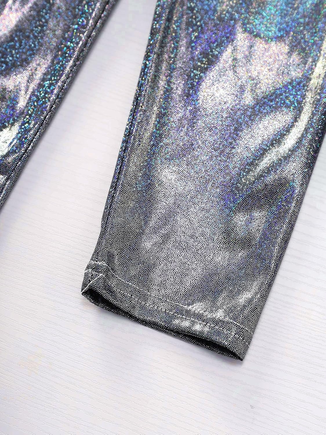 Linjinx Girls Kids Youth Metallic Active Leggings Shiny Sparkly Stretch Ankle Length Tights Pants Dance Workout