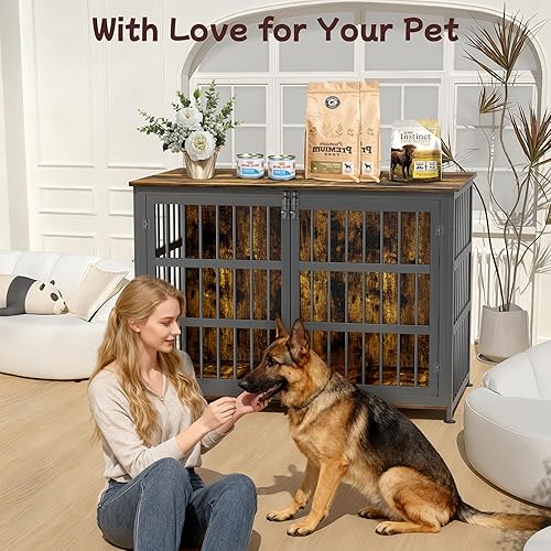 Miniatura 6 de Mueble Jaula para Perros de 46'' Jaula para Perros de Raza Grande Jaulas para Perros de Interior Jaulas para Perros de Madera Mesa Auxiliar Jaula