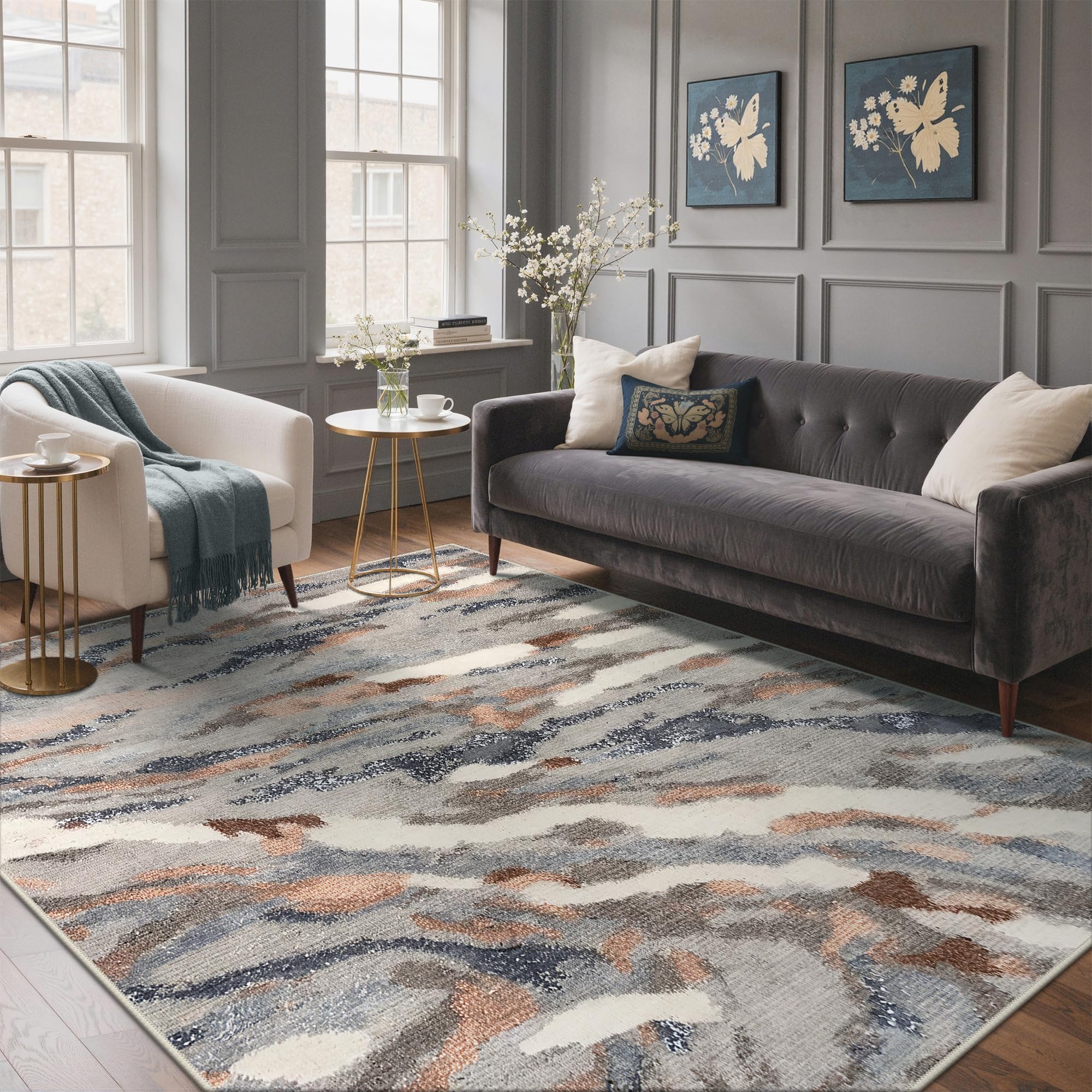 BEIMO 8x10 Area Rug for Bedroom, Warm Greige Washable Abstract Non Slip Rug