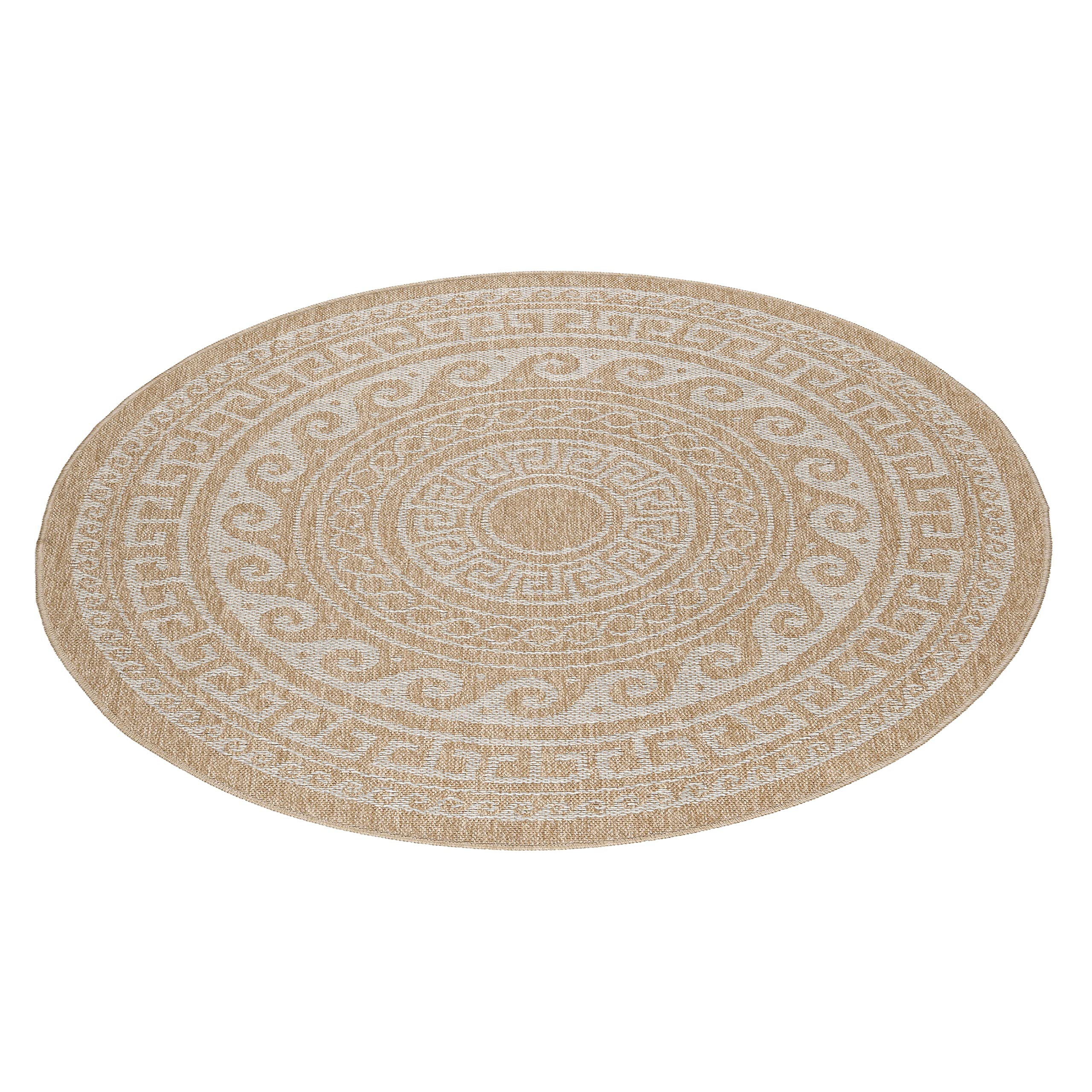 Carpettex Tapis Intérieur & Extérieur Résistant aux Intempéries 200 cm Rond Beige-2 - Tapis de Balcon, Aspect Sisal et Jute Conception d'époque - Tapis Cuisine, Lavable Jardin Camping Patio