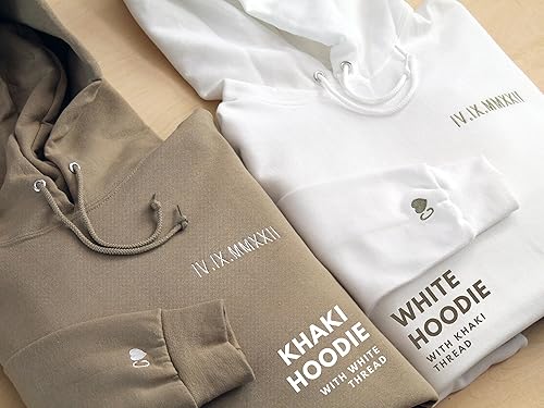 Miniatura 4 de WEAR PHYSIQUE Custom Embroidered Roman Numeral Hoodie, Date and Initial Sleeve, Couples' Gifts, Special Occasions, Engagements, Anniversary Cotton