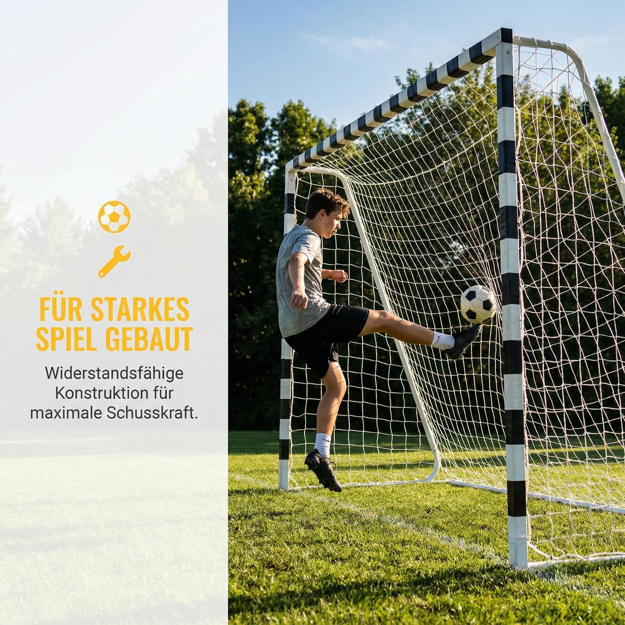 3m x 2m Futsal-Fußballtor | Standardgröße für Garten & Kleinfeld | Extrem stabiles Fußballtor mit Schnellaufbau-System | Wetterfestes 2mm HDPE-Netz