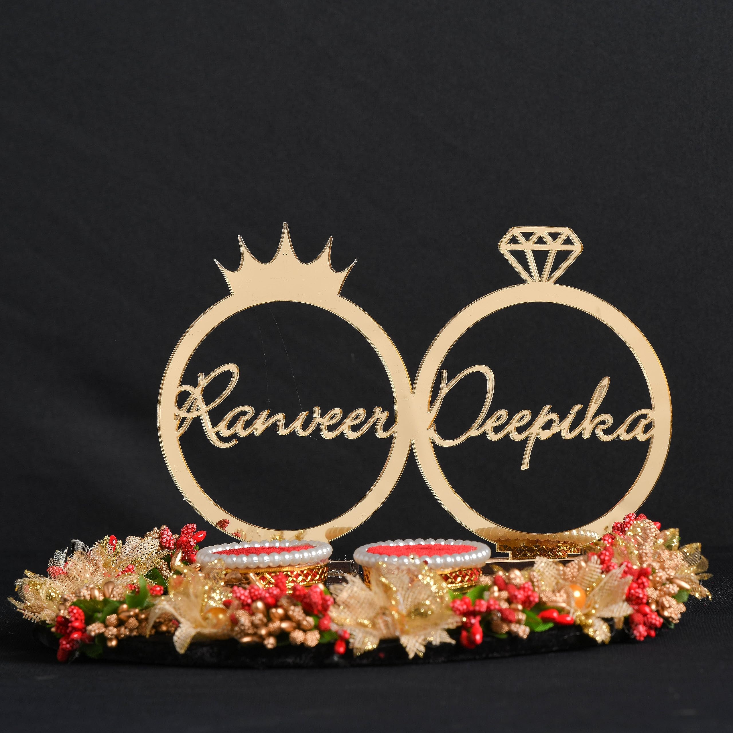 Mridang Customise Round Shape Decoration Engagement Ring Platter With Acrylic Name Of Groom And Bride|Lavender|Wedding Ring Platter|Decorative Tray|Marriage Decor|