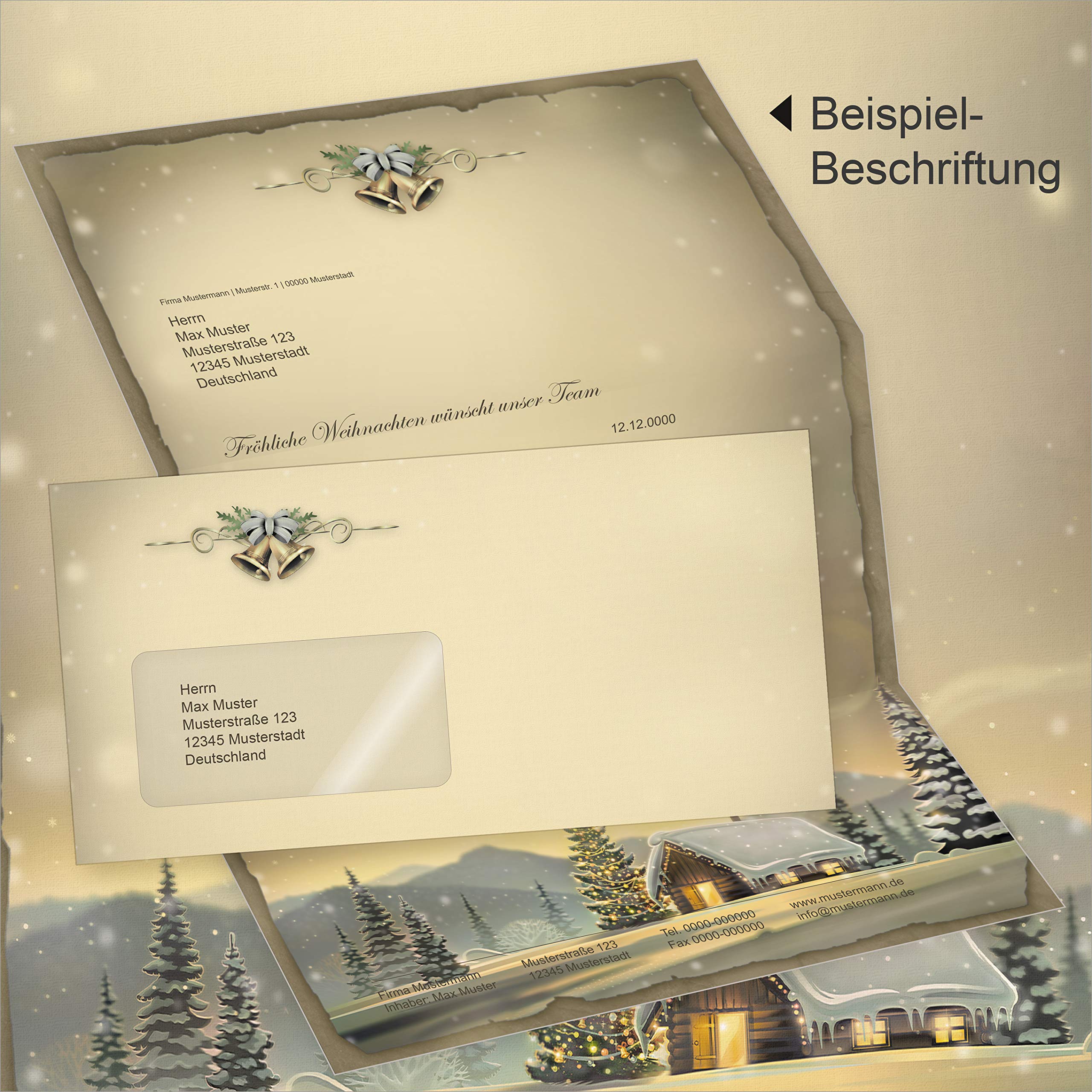 Glöcknerhütte 250 Sets Weihnachtsbriefpapier mit Fensterumschlag Briefpapier Weihnachten mit Umschlag mit Fenster